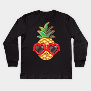 Pineapple Heart-Shaped Sunglasses Kids Long Sleeve T-Shirt